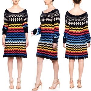 Farm Rio Modern Chevron Long Sleeve Knit sweater Dress M